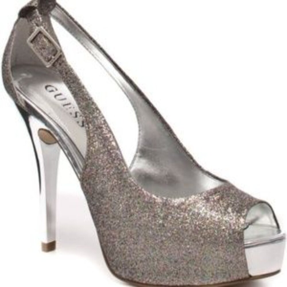 Guess silver glitter heels size 7.5